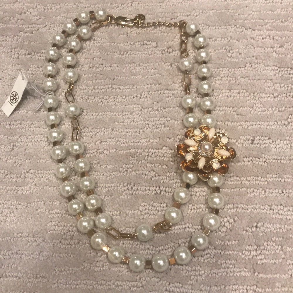 Tory Burch pearl flower necklace